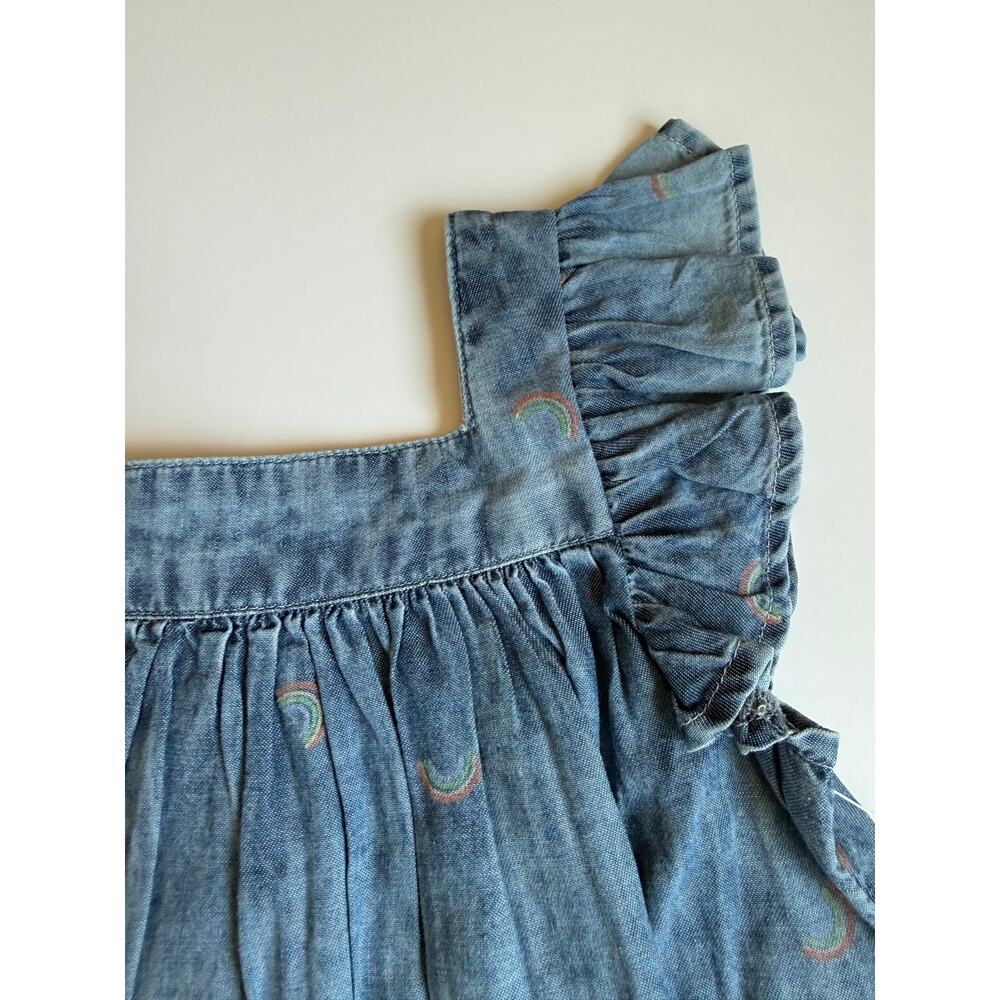 NWT Tucker + Tate Girls 4 Blue Rainbow Chambray Flutter Sleeve Dress - Picture 4 of 12